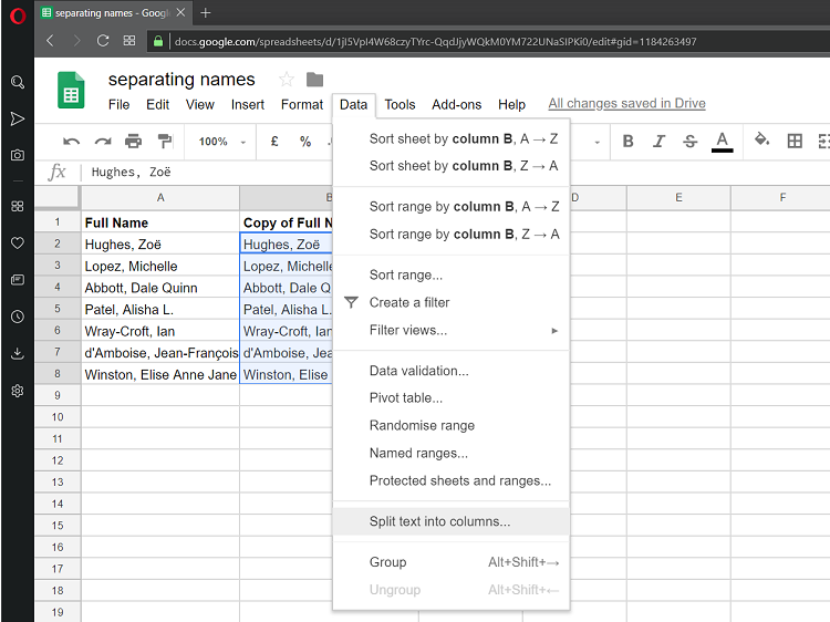 How To Separate First And Last Names In Google Sheets