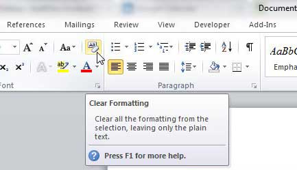 how do i turn off formatting in word