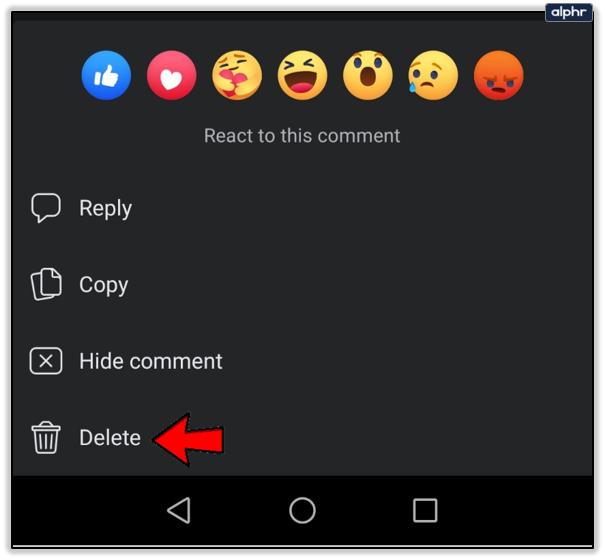 i cant find delete comment on facebook