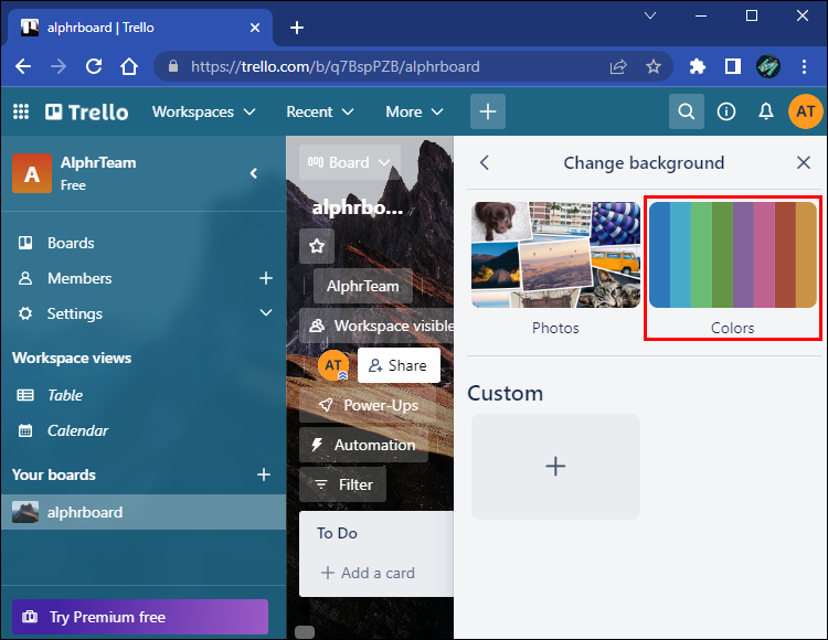 Changing board backgrounds, Trello