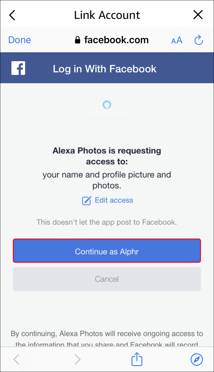 Connecting Facebook account to Alexa
