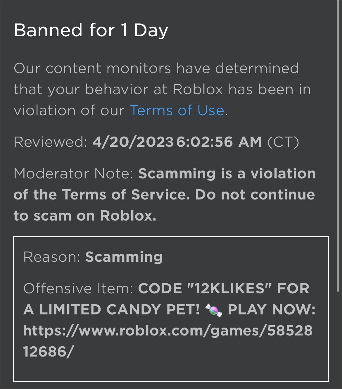 Created my Poison Ban Message